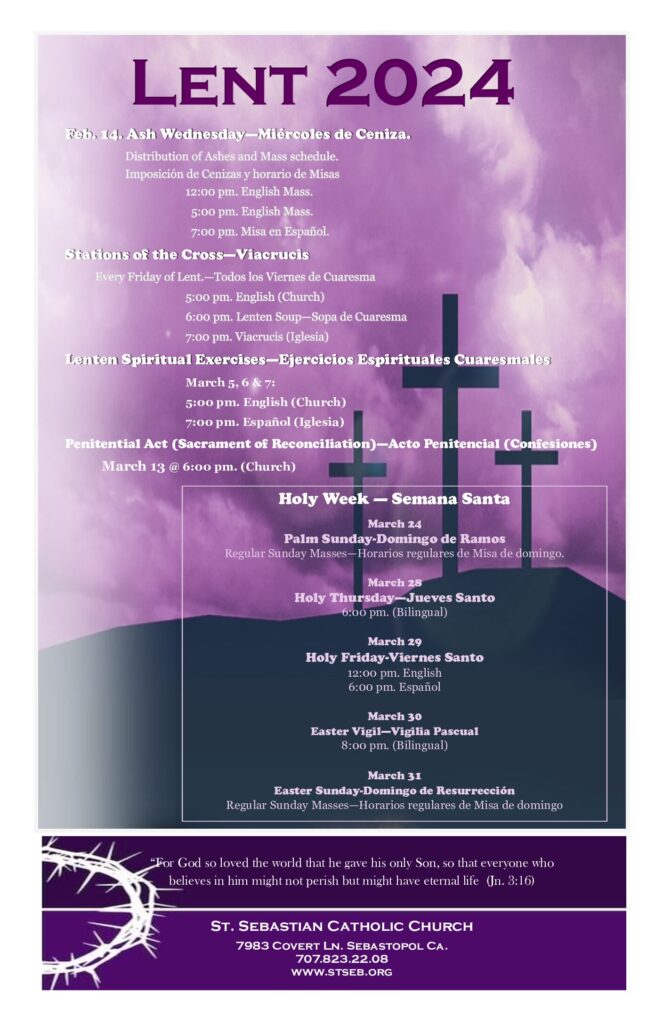 Lent 2024 Schedule / Horario de Cuaresma 2024